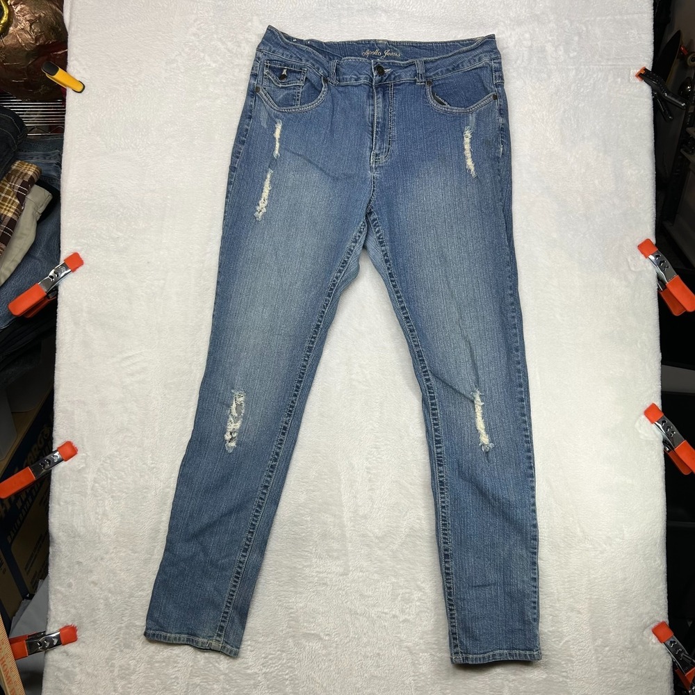 Apollo Skinny Jeans Women's 15/16 Blue Denim Stretch Distressted Zip Fly - 36X33